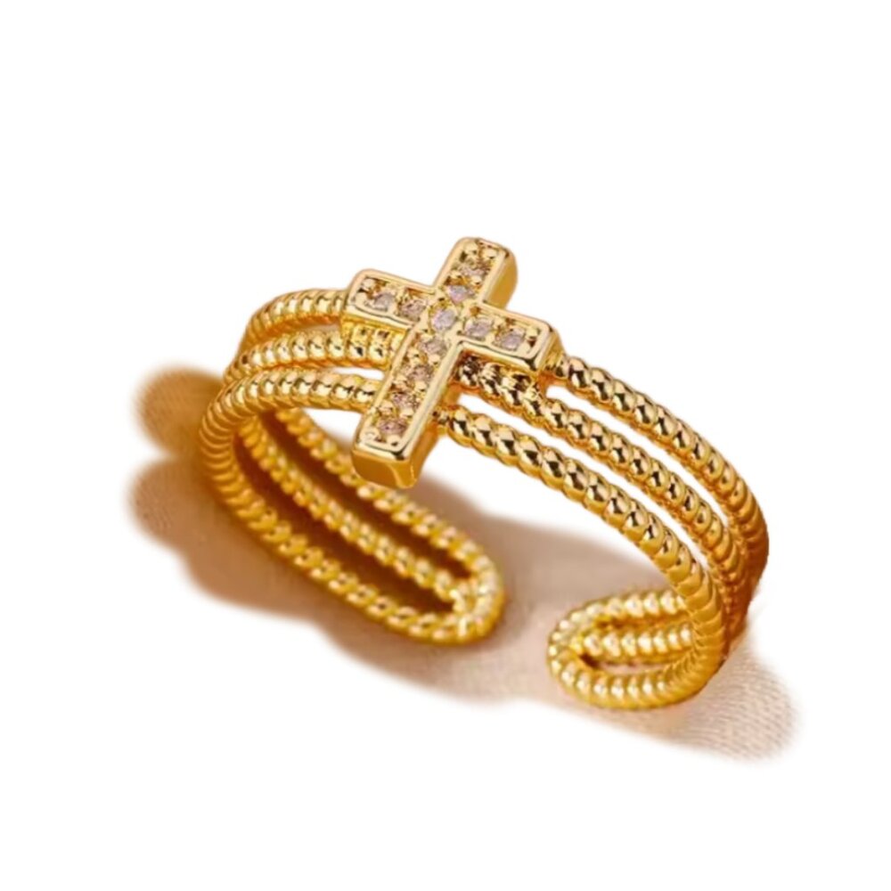 Minimalist New Stack Cross 18K Gold Plated Rings